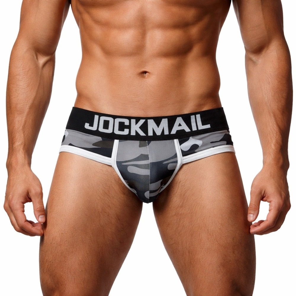 Jockmail XL (32-34) Mens Camo Briefs Grey Black Camouflage Low Rise Underwear
